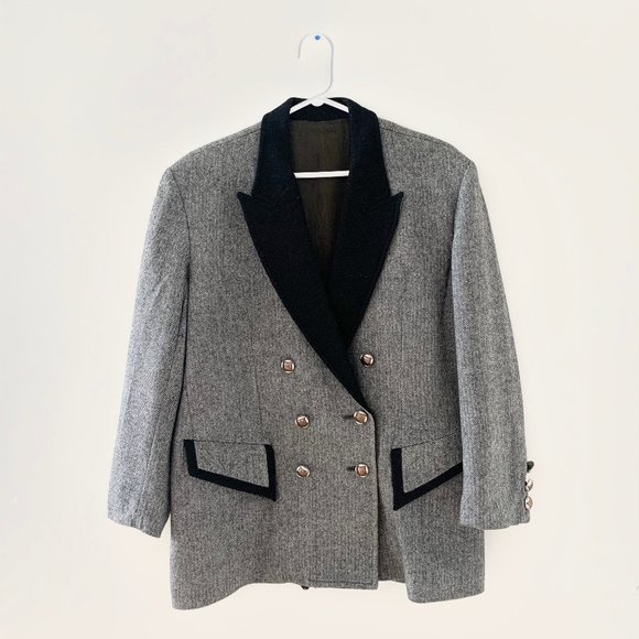 Vintage Jackets & Blazers - Vintage Menswear Inspired Lapel Herringbone Blazer